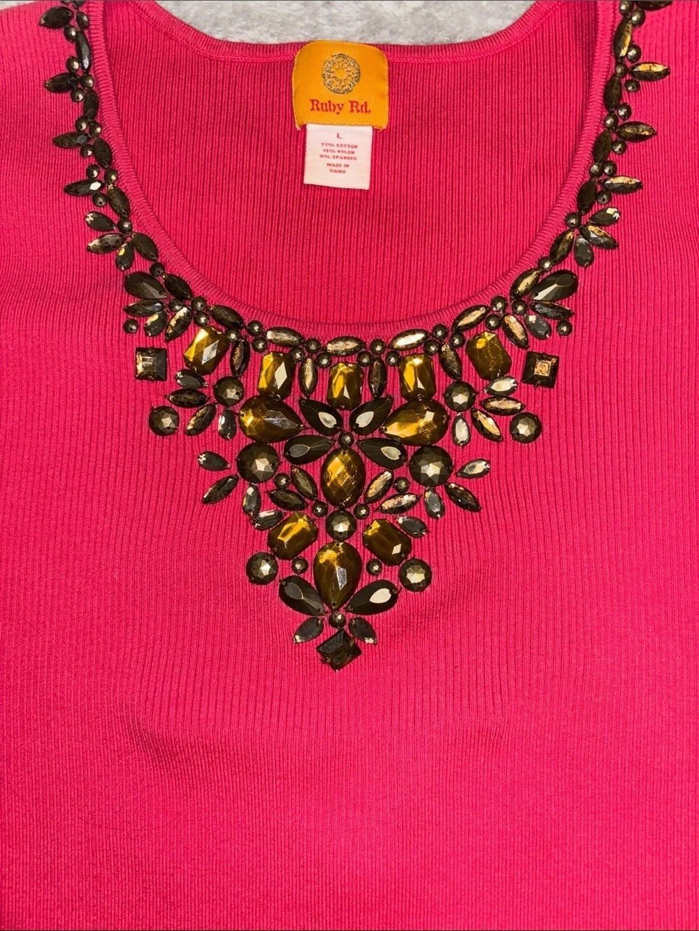 Ruby Rd. Embellished Pink Tank Top Large - Picture 3 of 5